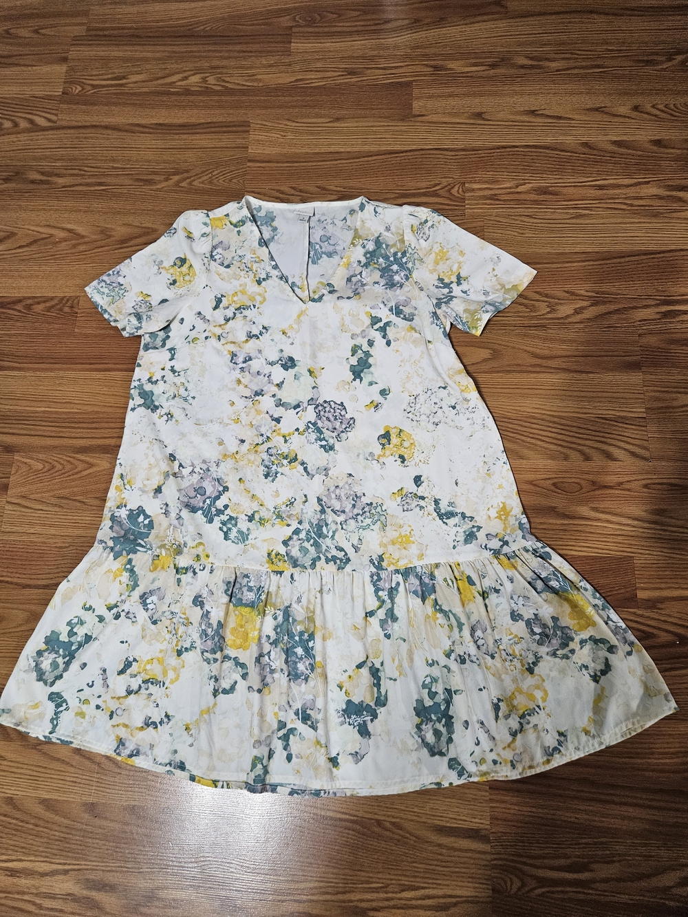 a new day White Floral Mini Dress with Yellow & Teal Accents